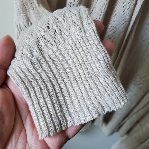 Women Eileen Fisher Beige Linen Pointelle Knit Cardigan XS Beach Coastal Neutral - Picture 2 of 10